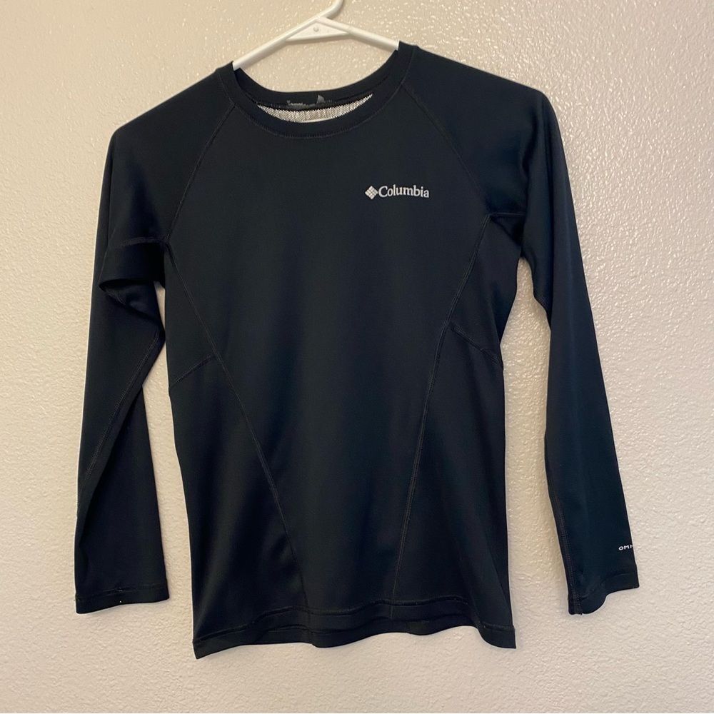Columbia black unisex hear gear base layer long sleeve stretch shirt M 10-12